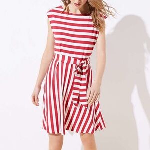 LOFT Red and White Fit and Flare Midi Dress